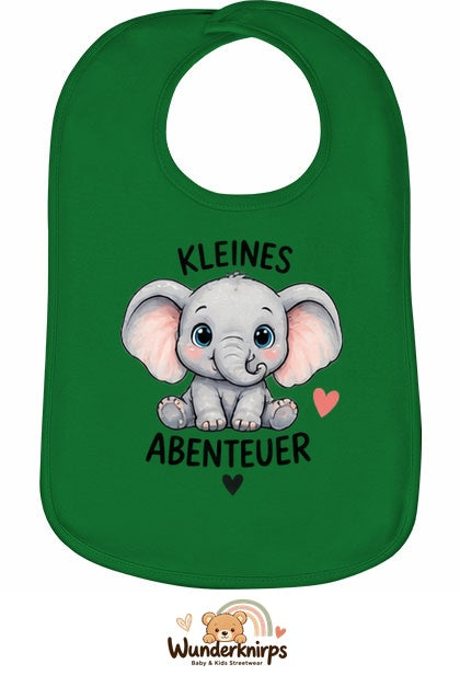 Baby-Lätzchen Olli-01 in Grün mit Motiv Kleines Abenteuer – Elefant