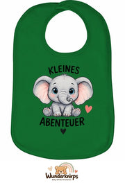 Baby-Lätzchen Olli-01 in Grün mit Motiv Kleines Abenteuer – Elefant