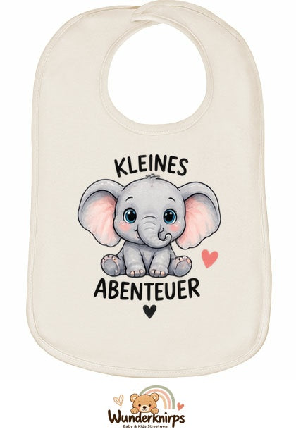 Baby-Lätzchen Olli-01 in Natur mit Motiv Kleines Abenteuer – Elefant