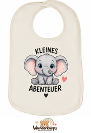 Baby-Lätzchen Olli-01 in Natur mit Motiv Kleines Abenteuer – Elefant