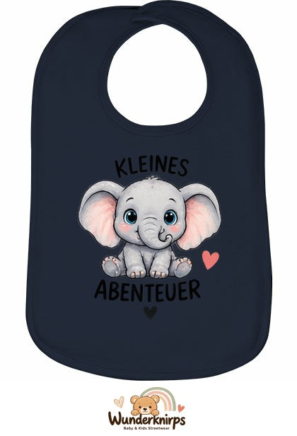 Baby-Lätzchen Olli-01 in Marineblau mit Motiv Kleines Abenteuer – Elefant