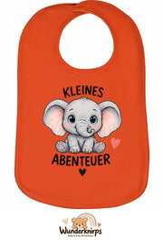 Baby-Lätzchen Olli-01 in Orange mit Motiv Kleines Abenteuer – Elefant