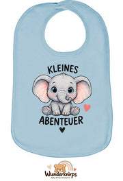 Baby-Lätzchen Olli-01 in Pastellblau mit Motiv Kleines Abenteuer – Elefant