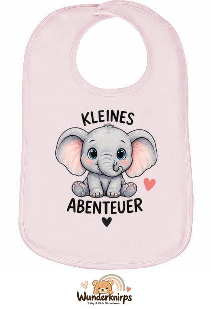 Baby-Lätzchen Olli-01 in Pastellrosa mit Motiv Kleines Abenteuer – Elefant