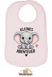 Baby-Lätzchen Olli-01 in Pastellrosa mit Motiv Kleines Abenteuer – Elefant