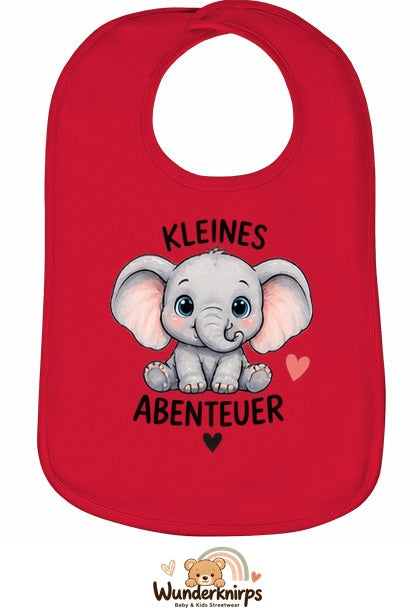 Baby-Lätzchen Olli-01 in Rot mit Motiv Kleines Abenteuer – Elefant