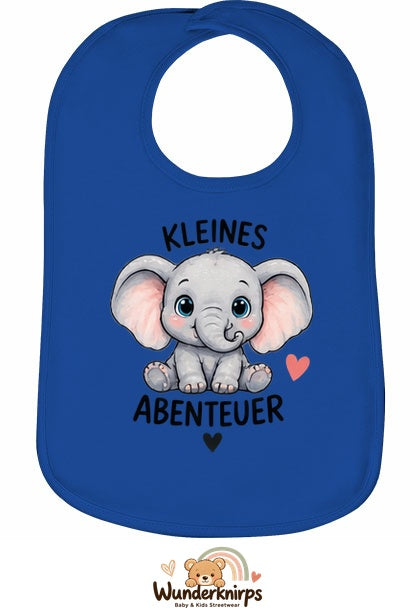 Baby-Lätzchen Olli-01 in Royalblau mit Motiv Kleines Abenteuer – Elefant