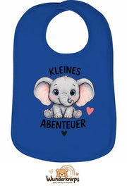 Baby-Lätzchen Olli-01 in Royalblau mit Motiv Kleines Abenteuer – Elefant