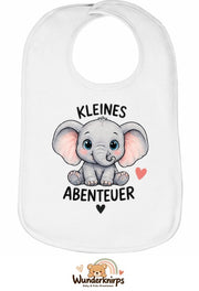 Baby-Lätzchen Olli-01 in Weiß mit Motiv Kleines Abenteuer – Elefant