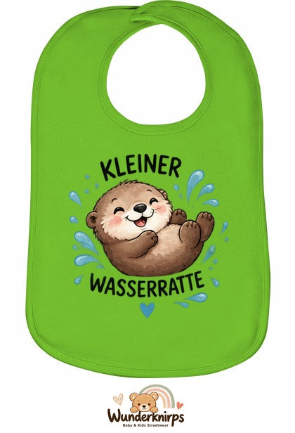 Baby-Lätzchen Olli-01 in Apfelgrün mit Motiv Kleine Wasserratte – Otter