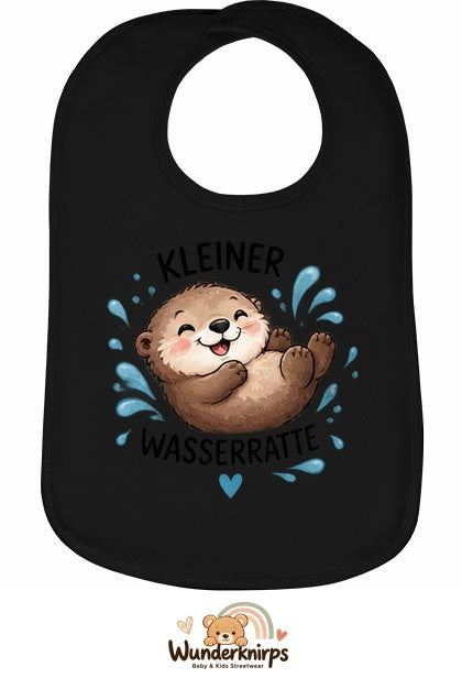 Baby-Lätzchen Olli-01 in Schwarz mit Motiv Kleine Wasserratte – Otter
