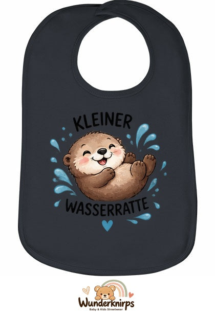 Baby-Lätzchen Olli-01 in Anthrazit mit Motiv Kleine Wasserratte – Otter