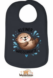 Baby-Lätzchen Olli-01 in Anthrazit mit Motiv Kleine Wasserratte – Otter