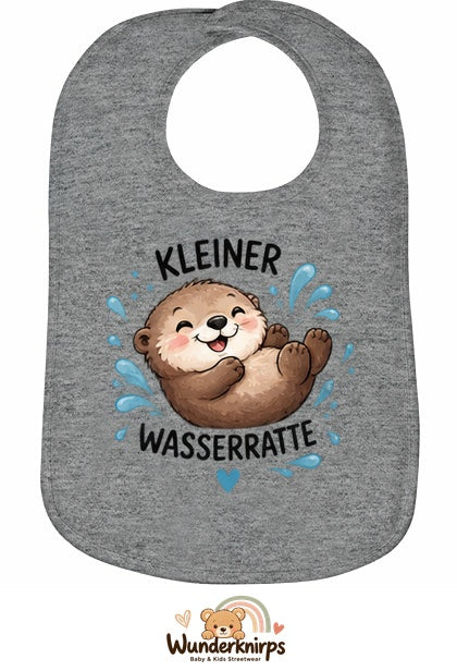 Baby-Lätzchen Olli-01 in Grau meliert mit Motiv Kleine Wasserratte – Otter
