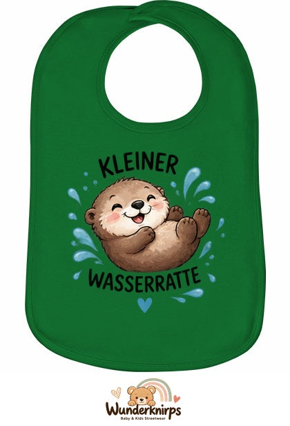 Baby-Lätzchen Olli-01 in Grün mit Motiv Kleine Wasserratte – Otter