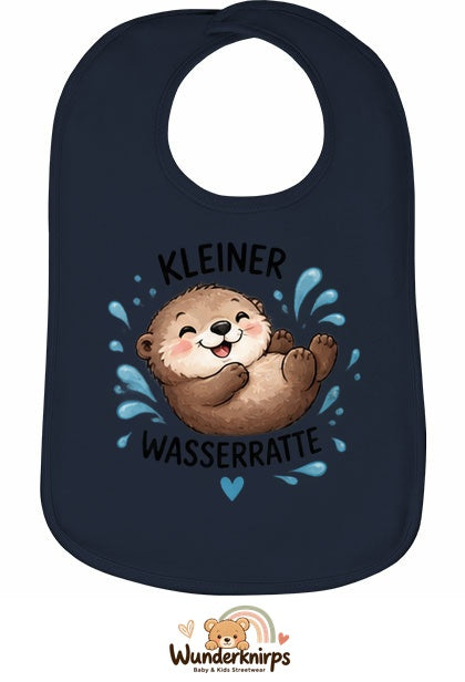 Baby-Lätzchen Olli-01 in Marineblau mit Motiv Kleine Wasserratte – Otter
