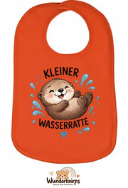 Baby-Lätzchen Olli-01 in Orange mit Motiv Kleine Wasserratte – Otter