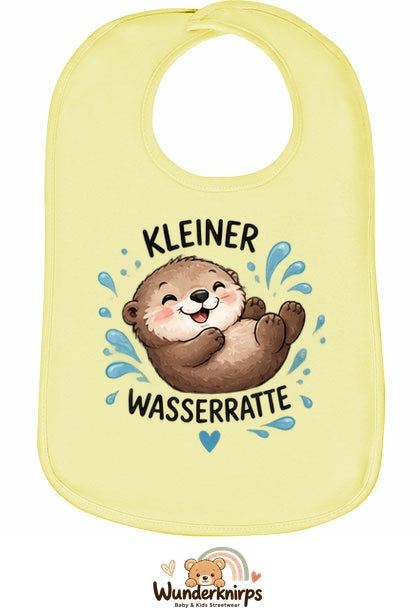 Baby-Lätzchen Olli-01 in Pastellgelb mit Motiv Kleine Wasserratte – Otter