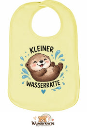 Baby-Lätzchen Olli-01 in Pastellgelb mit Motiv Kleine Wasserratte – Otter