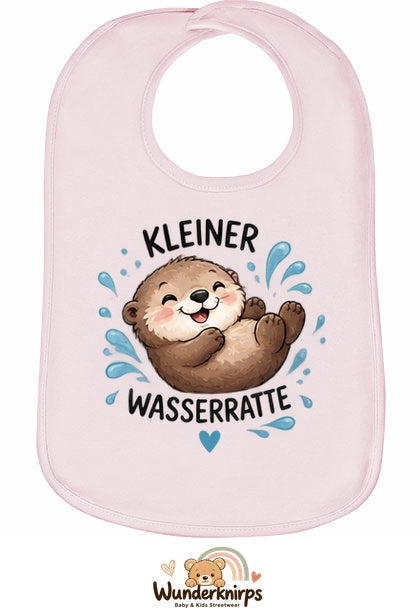 Baby-Lätzchen Olli-01 in Pastellrosa mit Motiv Kleine Wasserratte – Otter