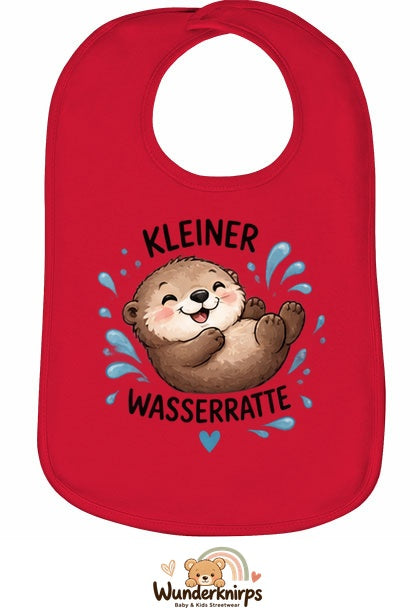 Baby-Lätzchen Olli-01 in Rot mit Motiv Kleine Wasserratte – Otter