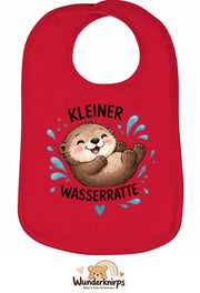 Baby-Lätzchen Olli-01 in Rot mit Motiv Kleine Wasserratte – Otter
