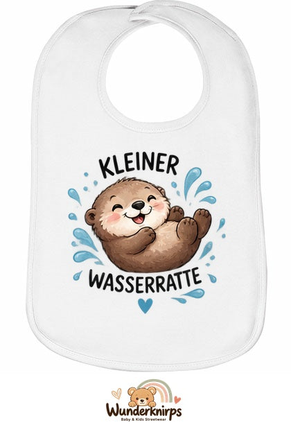 Baby-Lätzchen Olli-01 in Weiß mit Motiv Kleine Wasserratte – Otter