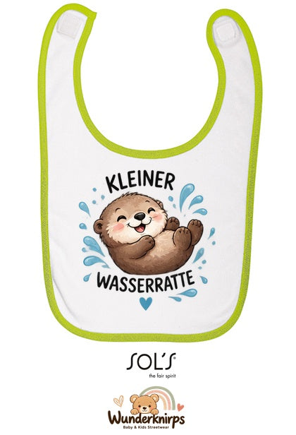 Baby-Lätzchen SOL’S Babib in Weiß / Apfelgrün mit Motiv Kleine Wasserratte – Otter