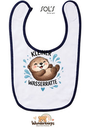 Baby-Lätzchen SOL’S Babib in Weiß / Marineblau mit Motiv Kleine Wasserratte – Otter