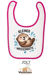 Baby-Lätzchen SOL’S Babib in Weiß / Fuchsia mit Motiv Kleine Wasserratte – Otter