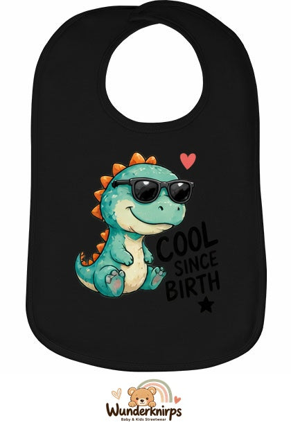 Baby-Lätzchen Olli-01 in Schwarz mit Motiv Cool since Birth – Dino