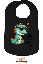 Baby-Lätzchen Olli-01 in Schwarz mit Motiv Cool since Birth – Dino