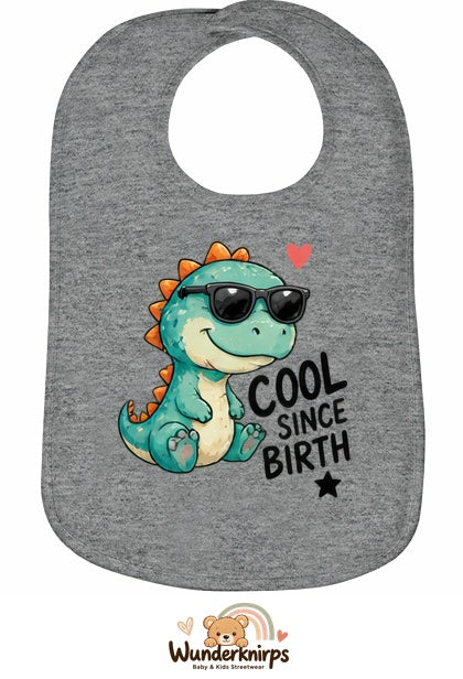 Baby-Lätzchen Olli-01 in Grau meliert mit Motiv Cool since Birth – Dino