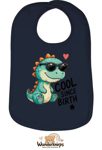 Baby-Lätzchen Olli-01 in Marineblau mit Motiv Cool since Birth – Dino