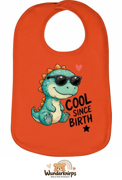 Baby-Lätzchen Olli-01 in Orange mit Motiv Cool since Birth – Dino