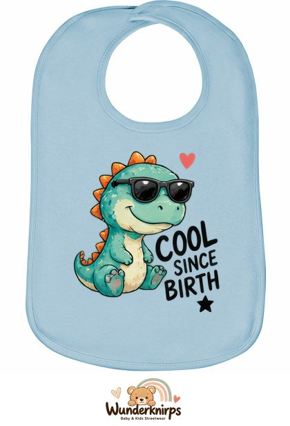 Baby-Lätzchen Olli-01 in Pastellblau mit Motiv Cool since Birth – Dino