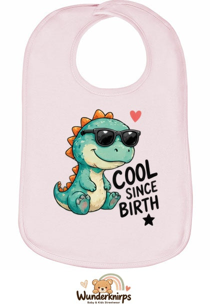 Baby-Lätzchen Olli-01 in Pastellrosa mit Motiv Cool since Birth – Dino