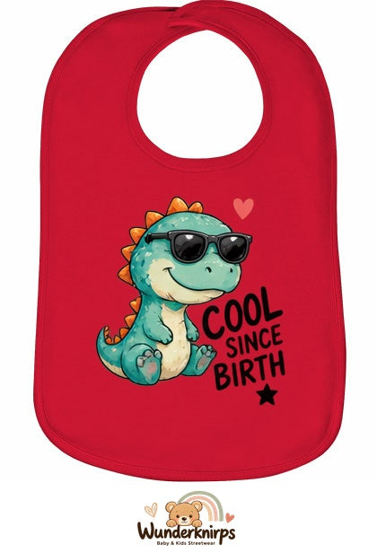 Baby-Lätzchen Olli-01 in Rot mit Motiv Cool since Birth – Dino