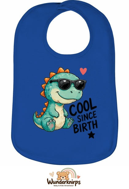 Baby-Lätzchen Olli-01 in Royalblau mit Motiv Cool since Birth – Dino