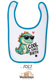 Baby-Lätzchen SOL’S Babib in Weiß / Aqua mit Motiv Cool since Birth – Dino