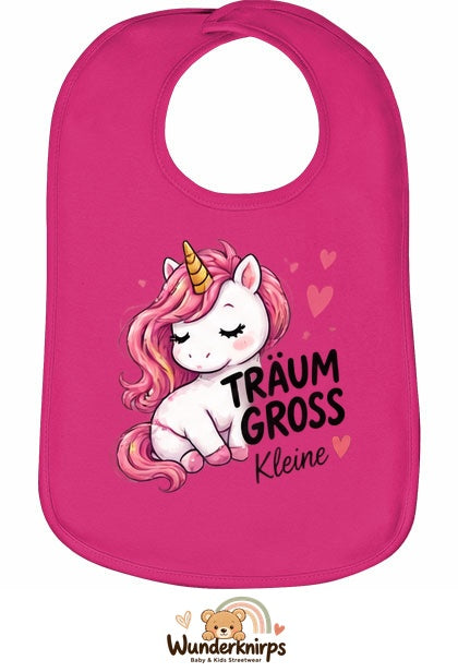 Baby-Lätzchen Olli-01 in Pink mit Motiv Träum groß – Einhorn
