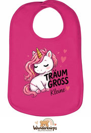 Baby-Lätzchen Olli-01 in Pink mit Motiv Träum groß – Einhorn