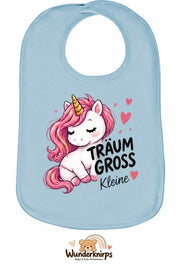Baby-Lätzchen Olli-01 in Pastellblau mit Motiv Träum groß – Einhorn