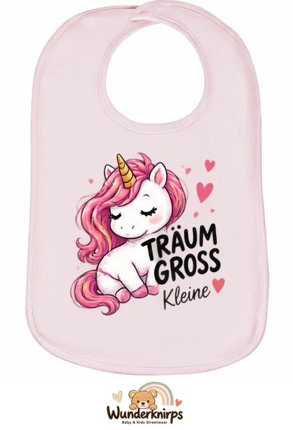 Baby-Lätzchen Olli-01 in Pastellrosa mit Motiv Träum groß – Einhorn