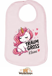 Baby-Lätzchen Olli-01 in Pastellrosa mit Motiv Träum groß – Einhorn