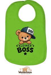 Baby-Lätzchen Olli-01 in Apfelgrün mit Motiv Kleiner Boss – Bär