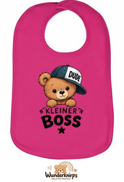 Baby-Lätzchen Olli-01 in Pink mit Motiv Kleiner Boss – Bär