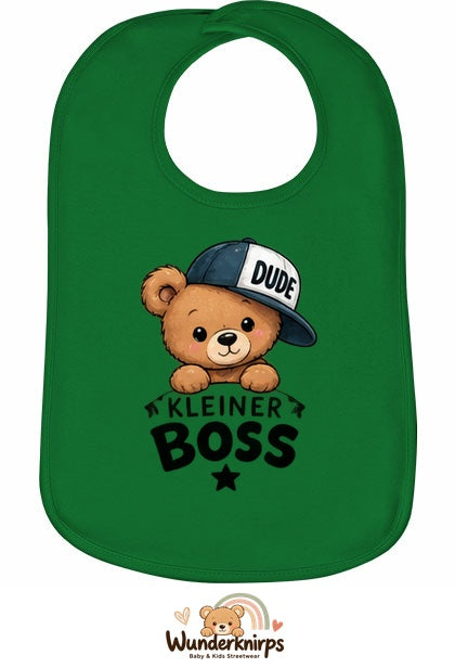 Baby-Lätzchen Olli-01 in Grün mit Motiv Kleiner Boss – Bär