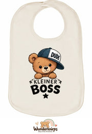 Baby-Lätzchen Olli-01 in Natur mit Motiv Kleiner Boss – Bär