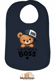 Baby-Lätzchen Olli-01 in Marineblau mit Motiv Kleiner Boss – Bär